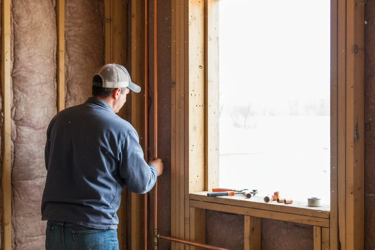 Licensed plumber running new copper supply lines in a New Palestine home